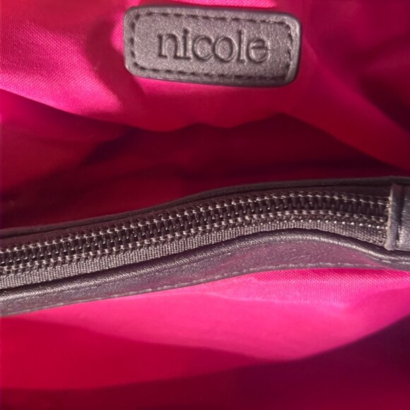 Nicole Miller Satchel Handbag‎ Purse W/chain Black Faux Snakeskin *GS9 - Picture 6 of 6